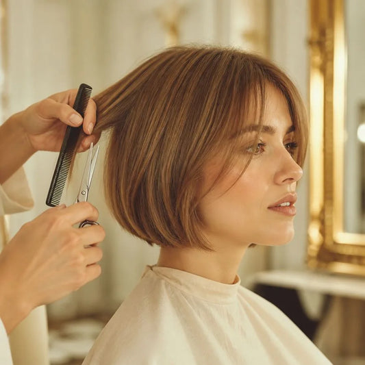 Stylist giving a precision haircut – illustrating “Can a haircut make fine hair look thicker?”