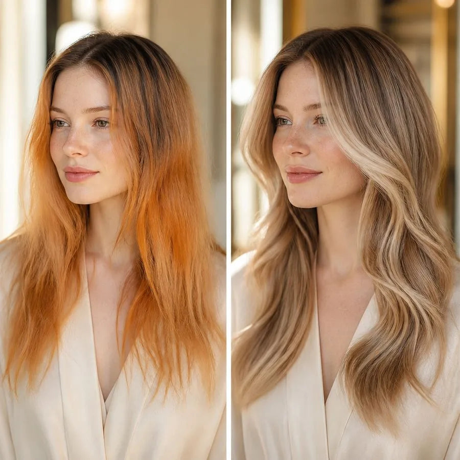Colorist mixing hair color for a color correction – illustrating “Can a stylist fix orange hair after a bad bleach job?”