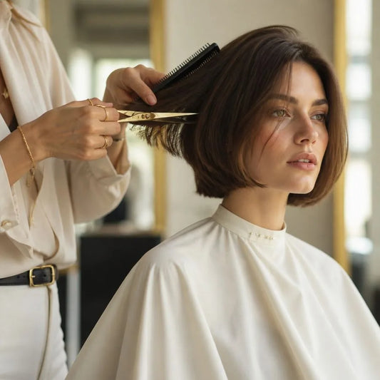 Stylist giving a precision haircut – illustrating “How do I describe the haircut I want to my stylist?”