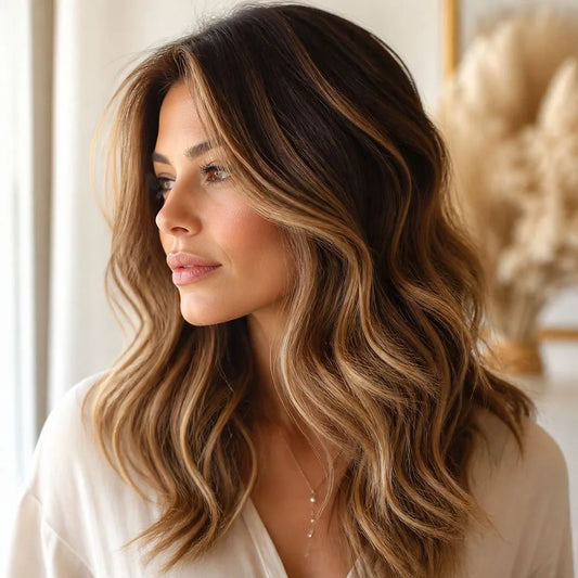 Model with soft, hand-painted balayage waves – illustrating “How do I prepare my hair for a balayage appointment?”