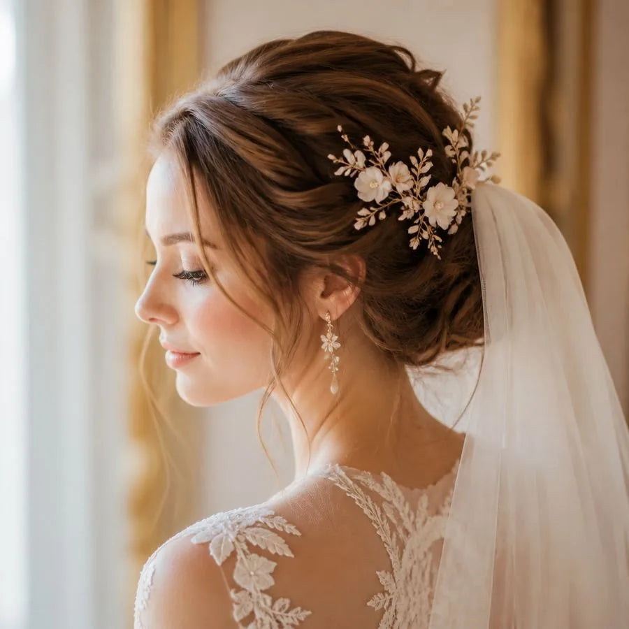 Bridal updo with hair accessories – illustrating “How far in advance should I book bridal hair?”