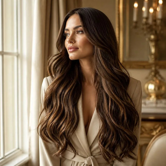 Long, seamless hair extensions – illustrating “How long do hand-tied extensions last?”
