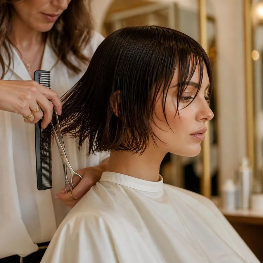 Stylist giving a precision haircut – illustrating “Should I wash my hair before a haircut?”