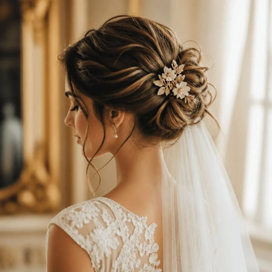 Bridal updo with hair accessories – illustrating “What hair extensions are best for a wedding updo?”