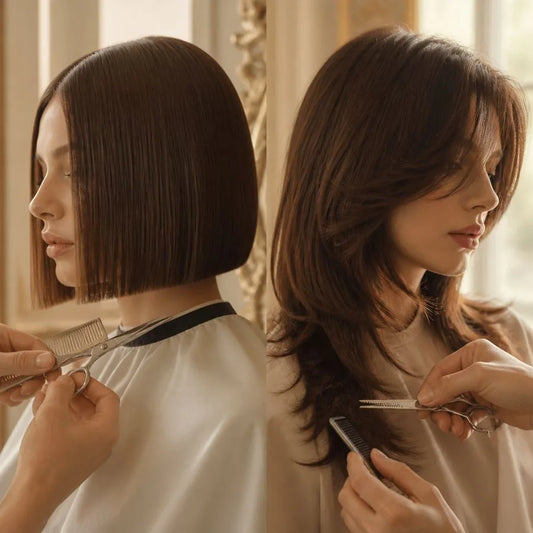 Stylist giving a precision haircut – illustrating “What is a precision cut versus a layered cut?”