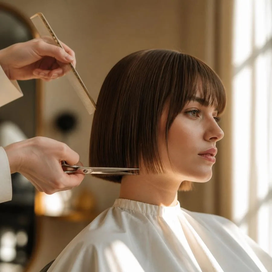 Stylist giving a precision haircut – illustrating “What is the difference between a trim and a shape-up?”