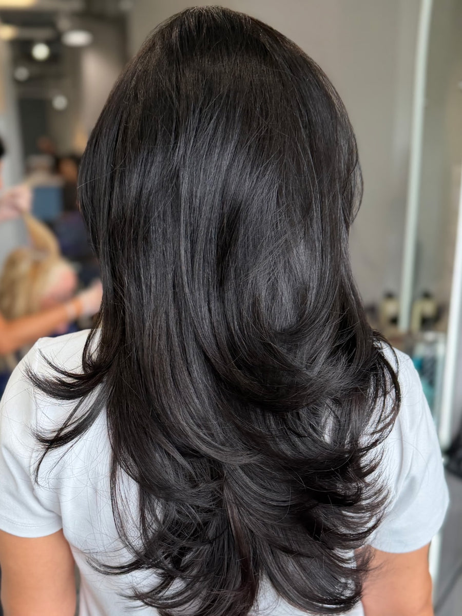 Soft, seamless layered cut with a bouncy blowout by Flo at Salon Sora, Boca Raton